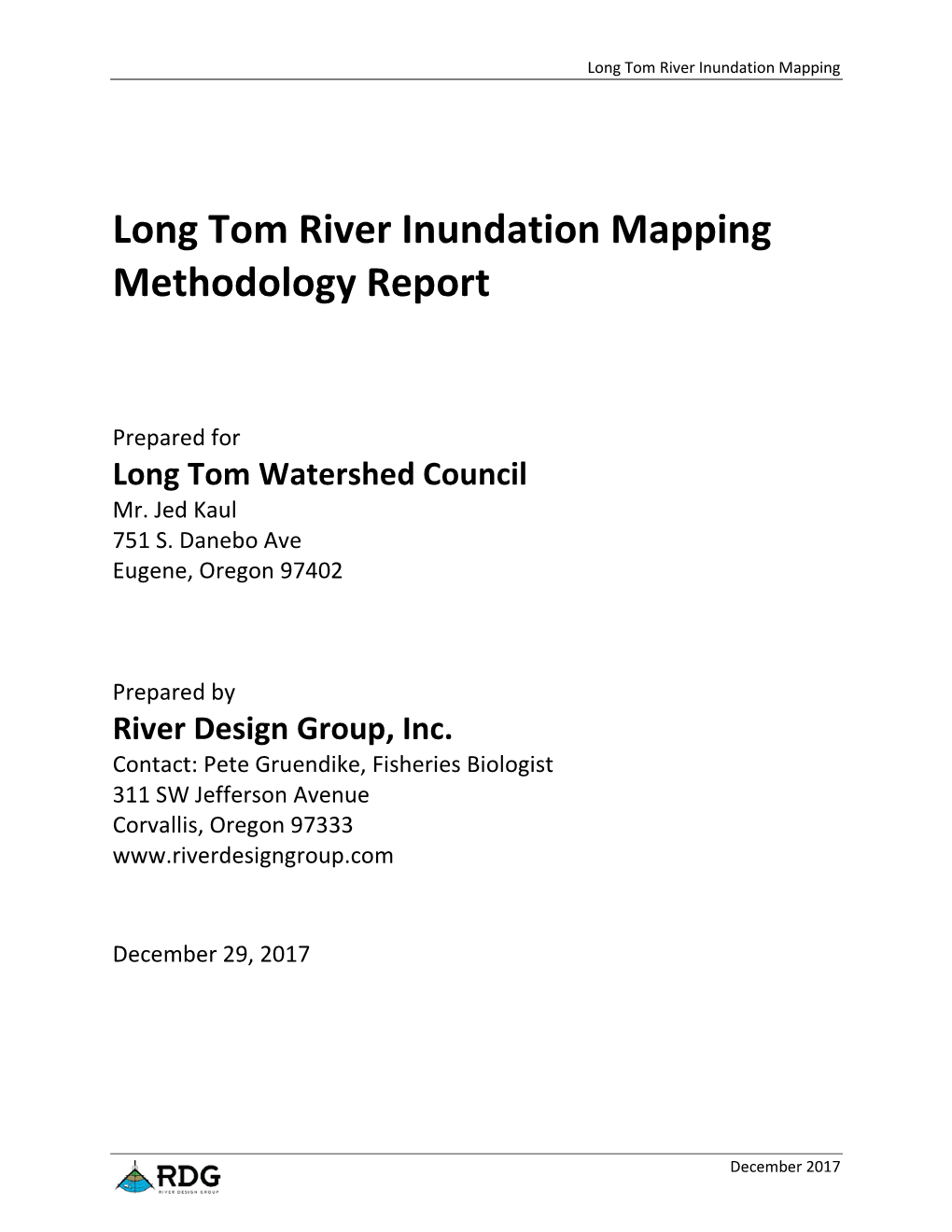 Long Tom River Inundation Mapping Methodology Report