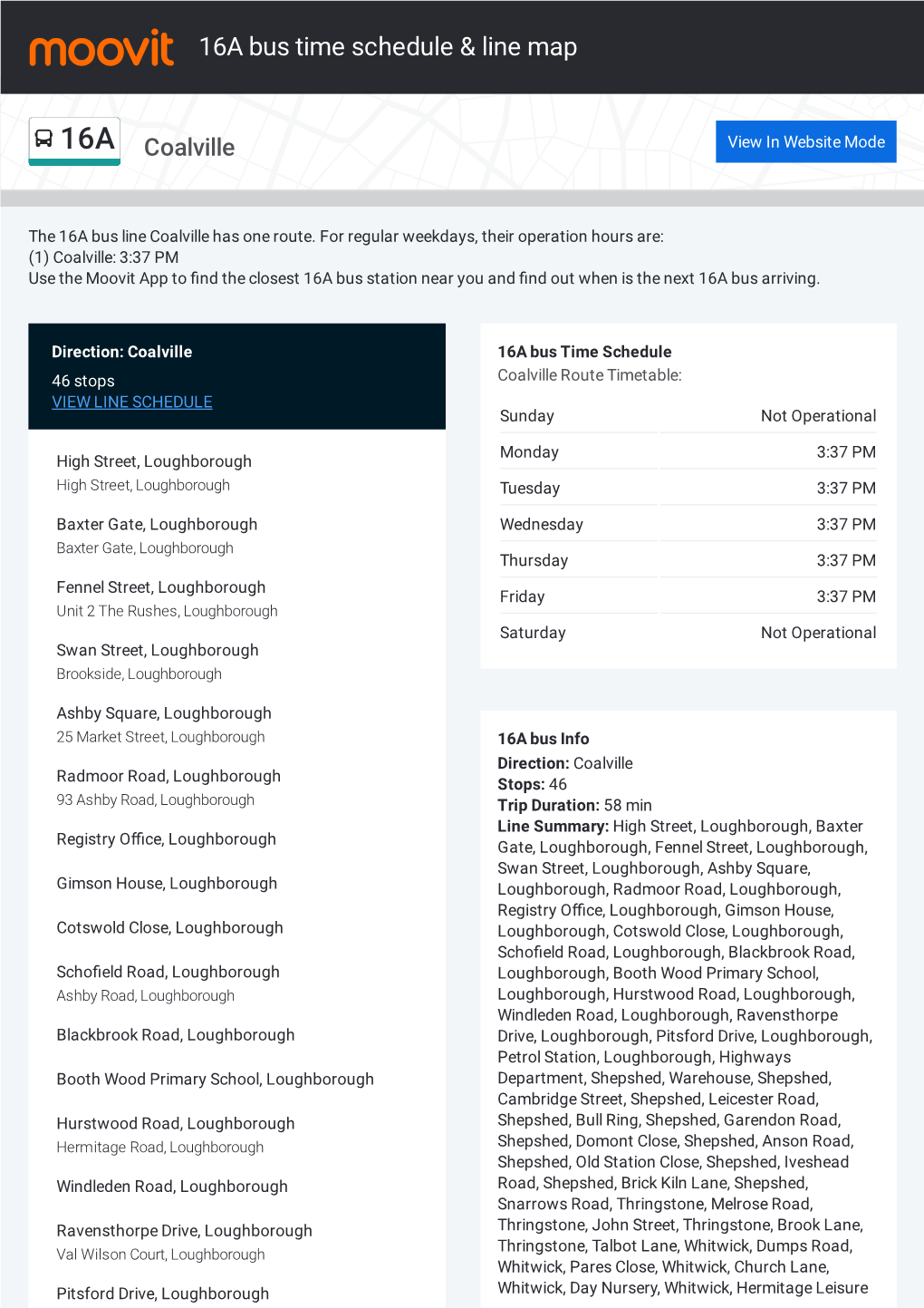 16A Bus Time Schedule & Line Route