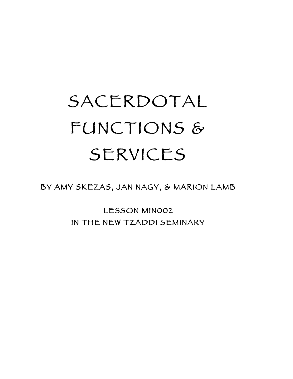 Sacerdotal Functions & Services