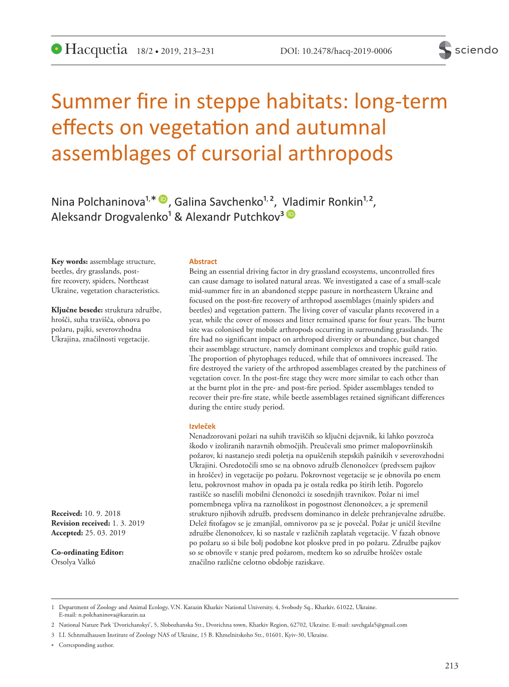 Summer Fire in Steppe Habitats: Long-Term Effects on Vegetation and Autumnal Assemblages of Cursorial Arthropods