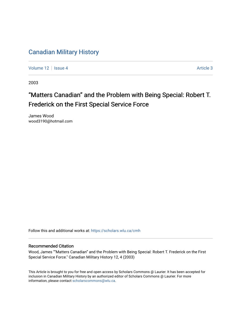 “Matters Canadian” and the Problem with Being Special: Robert T