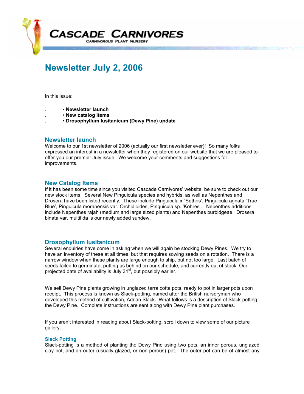 July 2006 Newsletter