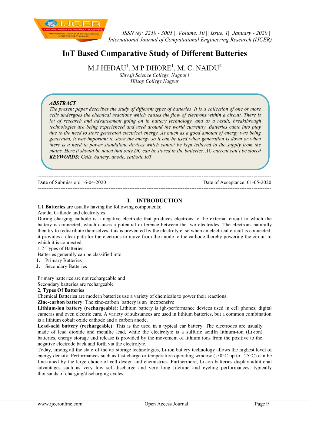 Iot Based Comparative Study of Different Batteries