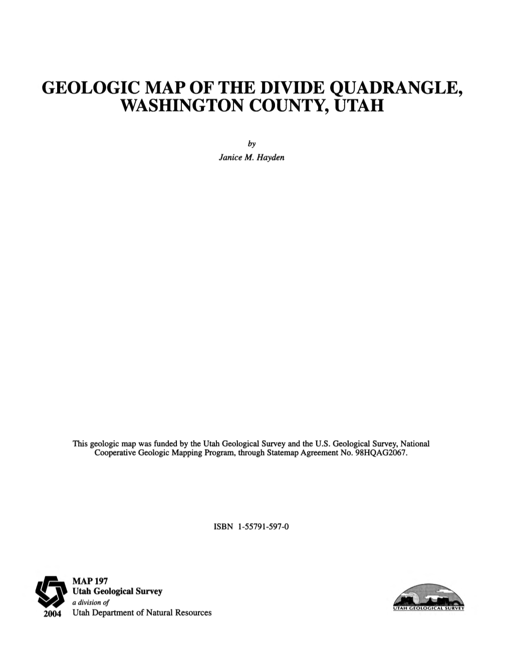 Geologic Map of the Divide Quadrangle Washington County Utah