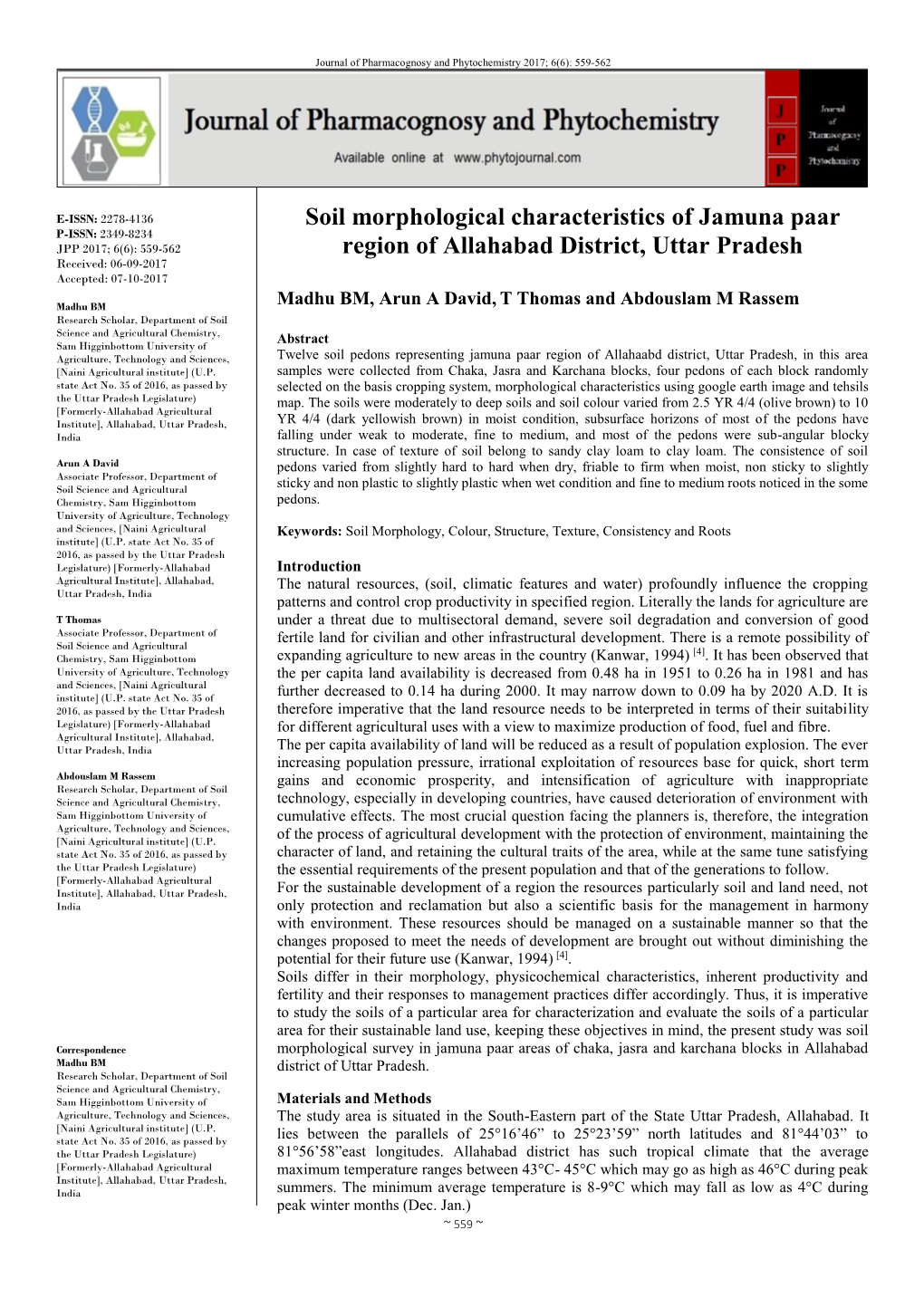 Soil Morphological Characteristics of Jamuna Paar Region of Allahabad