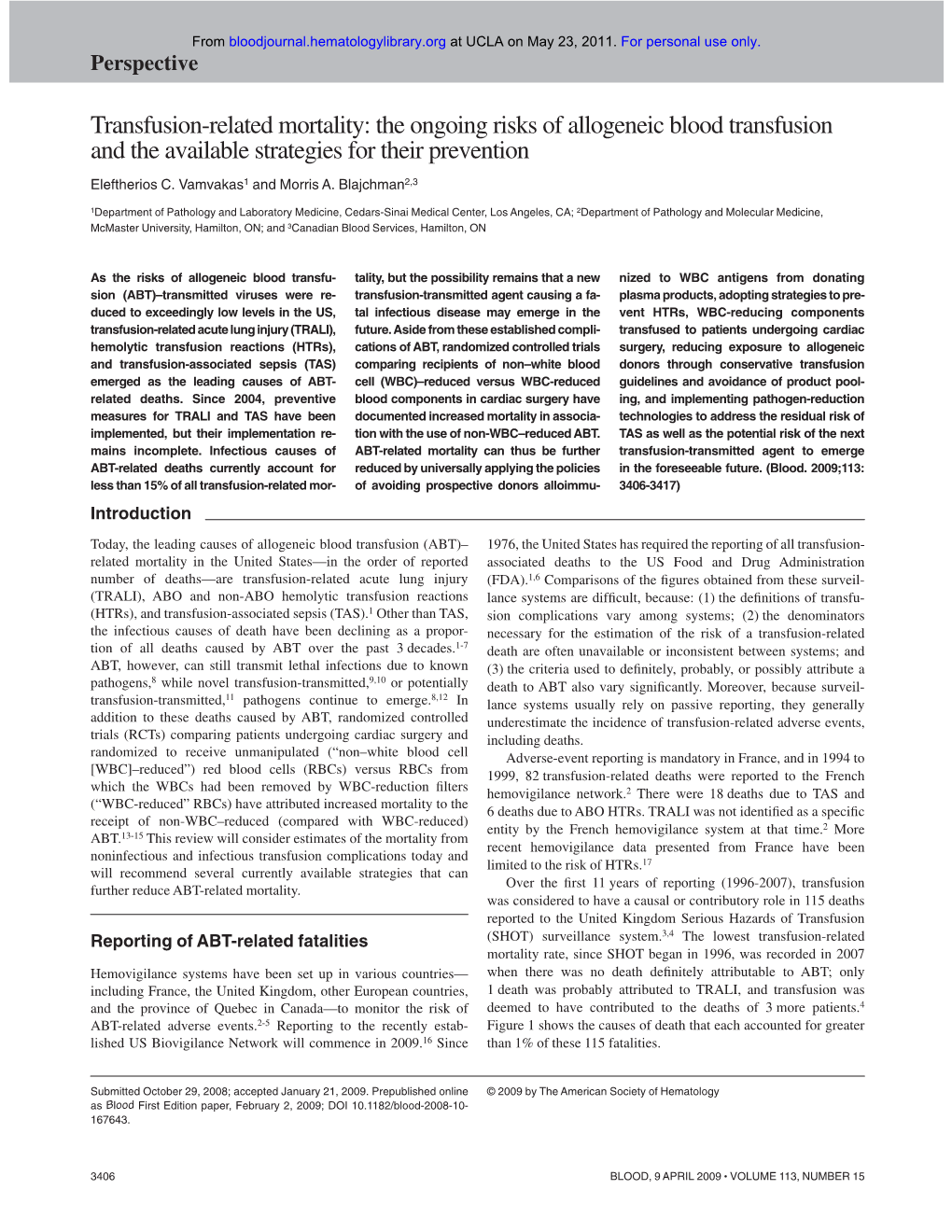 Transfusion-Related Mortality: the Ongoing Risks of Allogeneic Blood Transfusion and the Available Strategies for Their Prevention