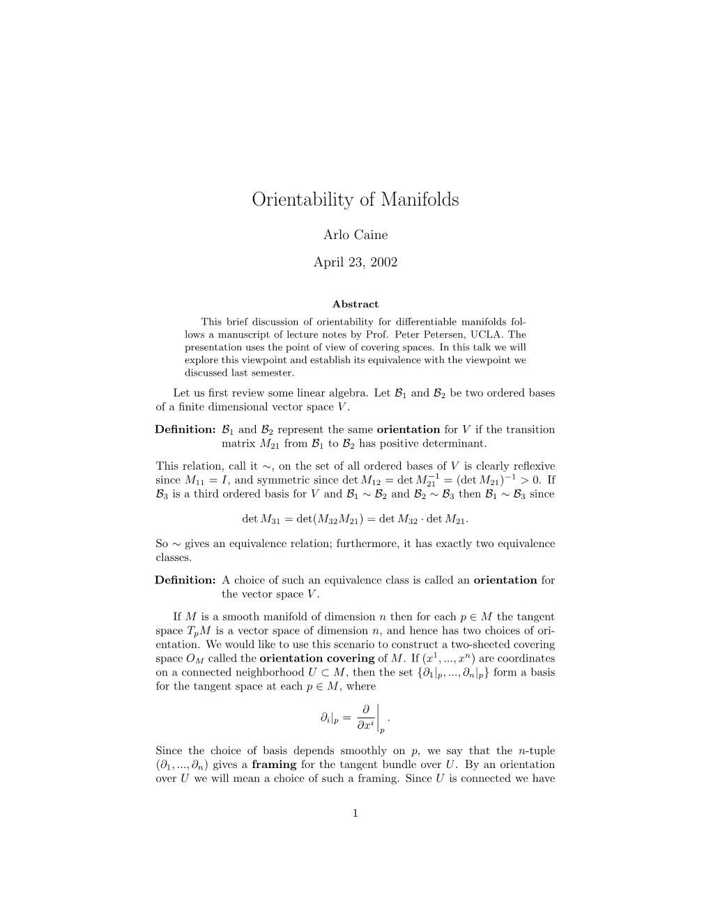 Orientability of Manifolds