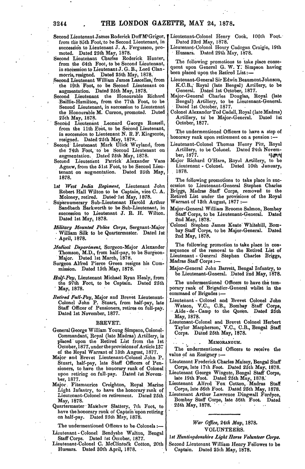 3244 the London Gazette, May 24, 1878