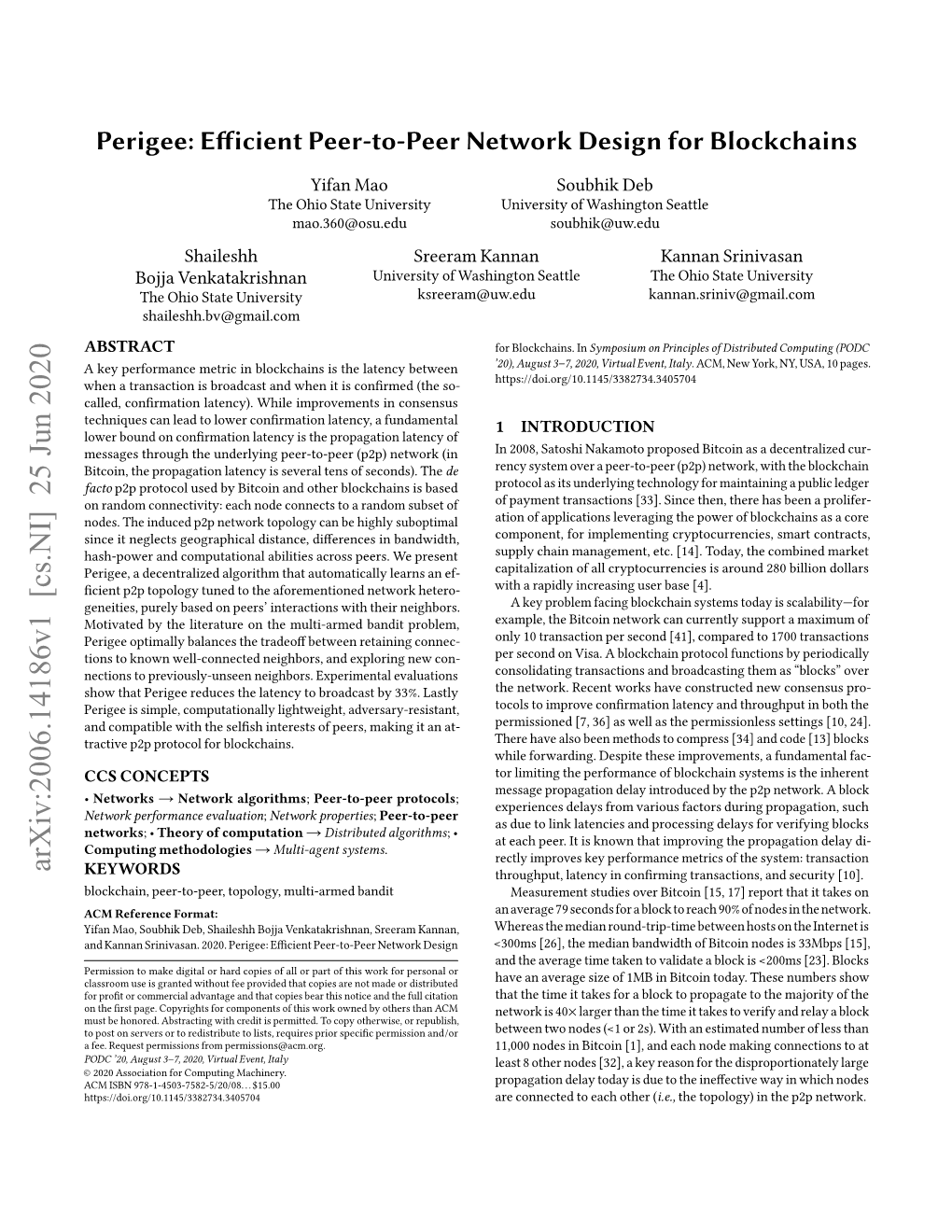 Perigee: Efficient Peer-To-Peer Network Design for Blockchains