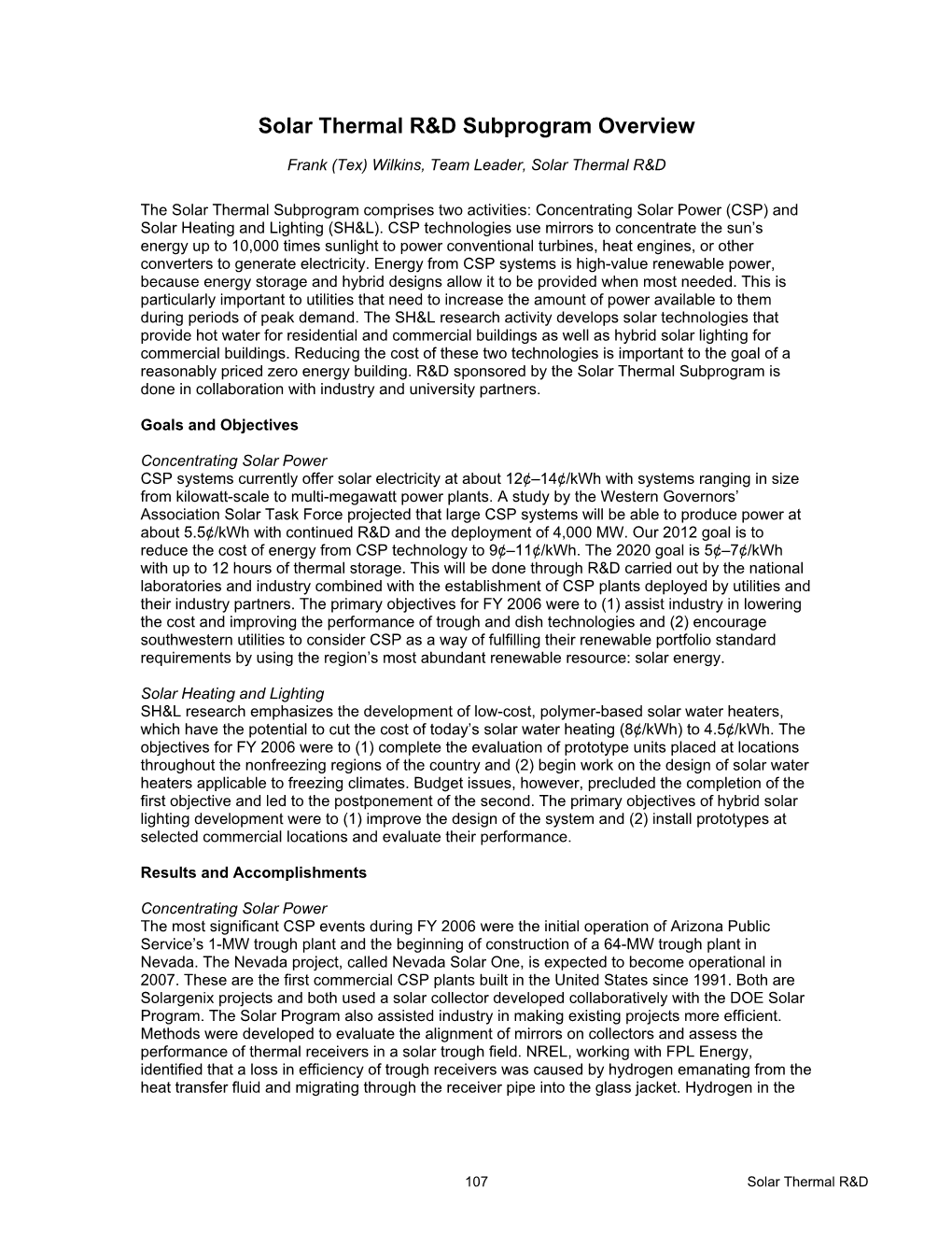 DOE Solar Energy Technologies Program FY 2006 Annual Report