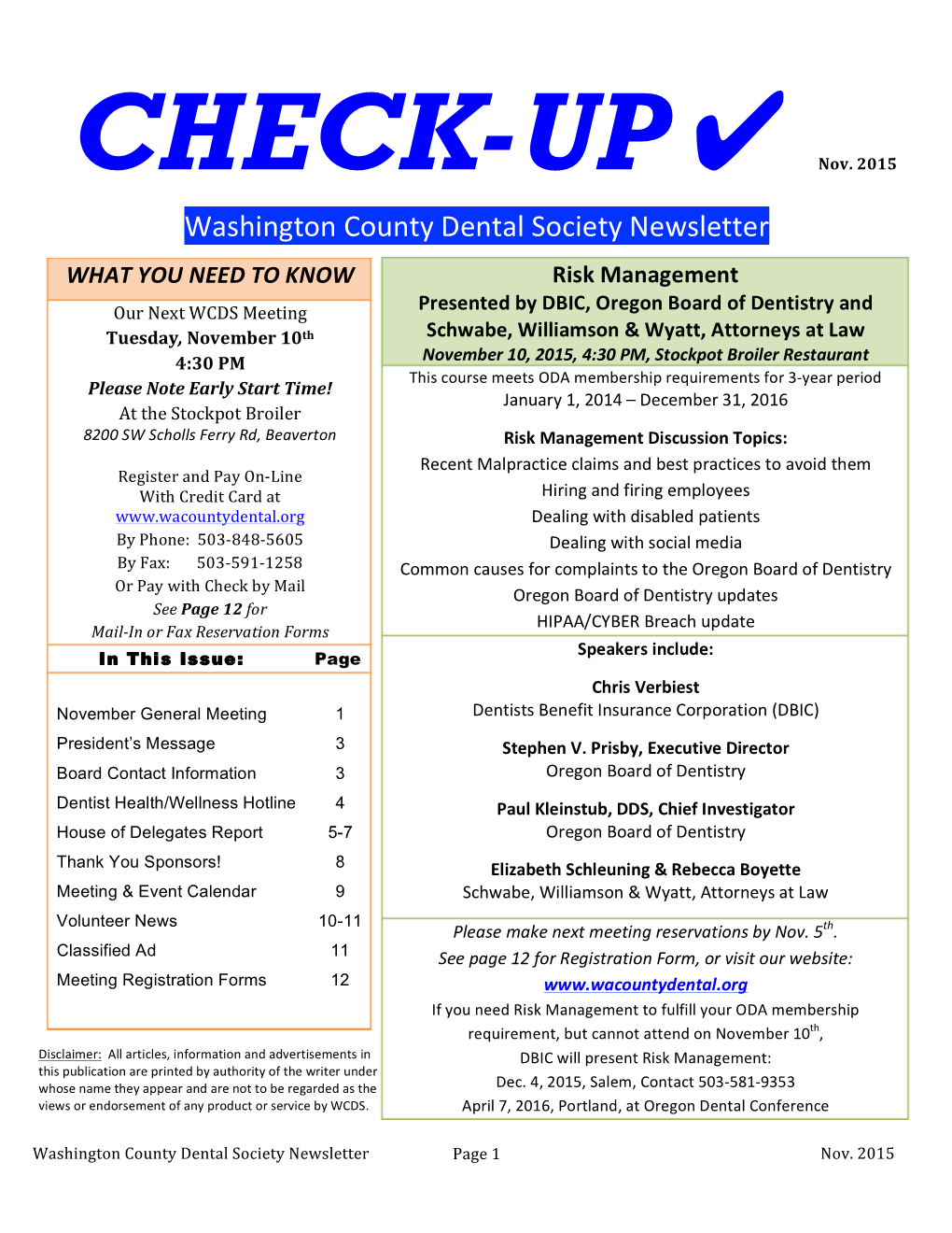 Washington County Dental Society Newsletter