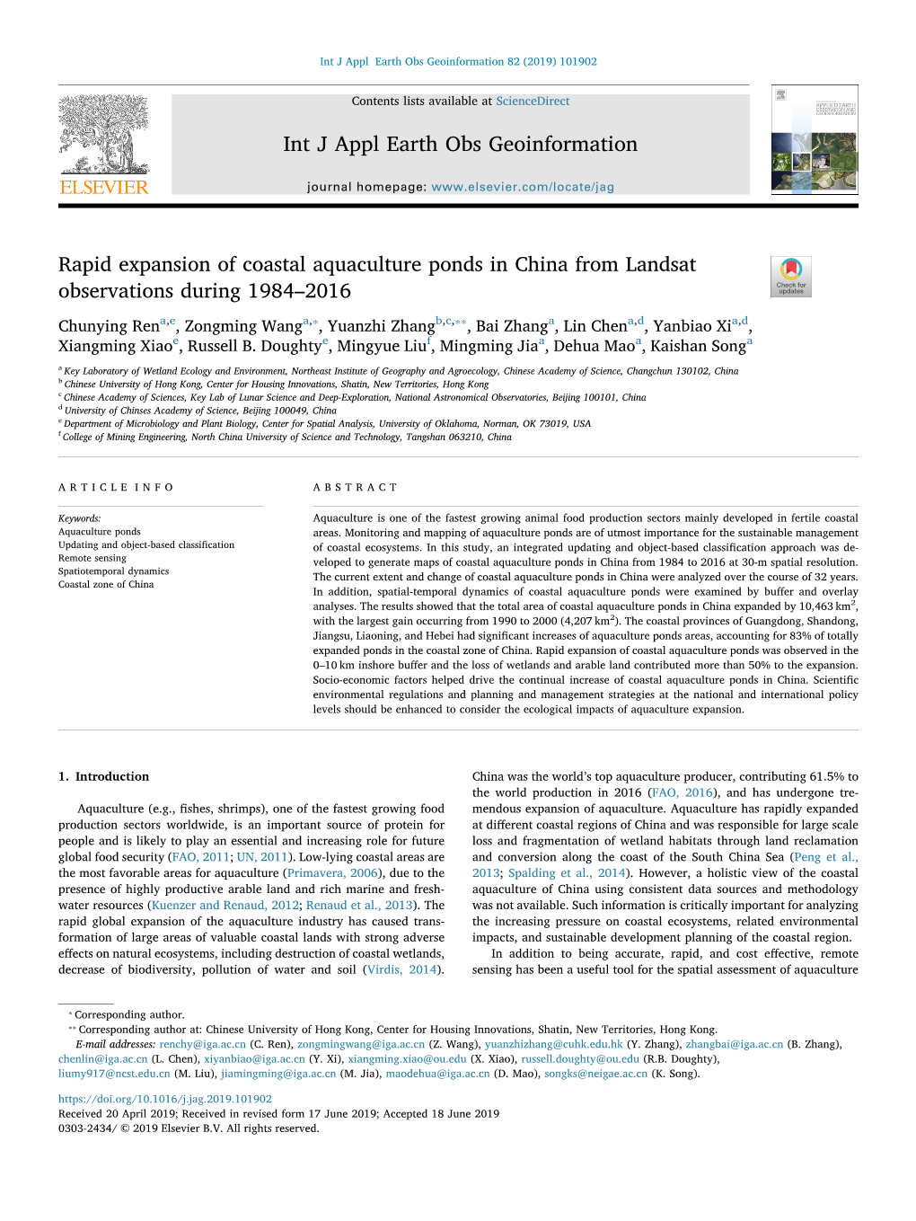 Rapid Expansion of Coastal Aquaculture Ponds in China From