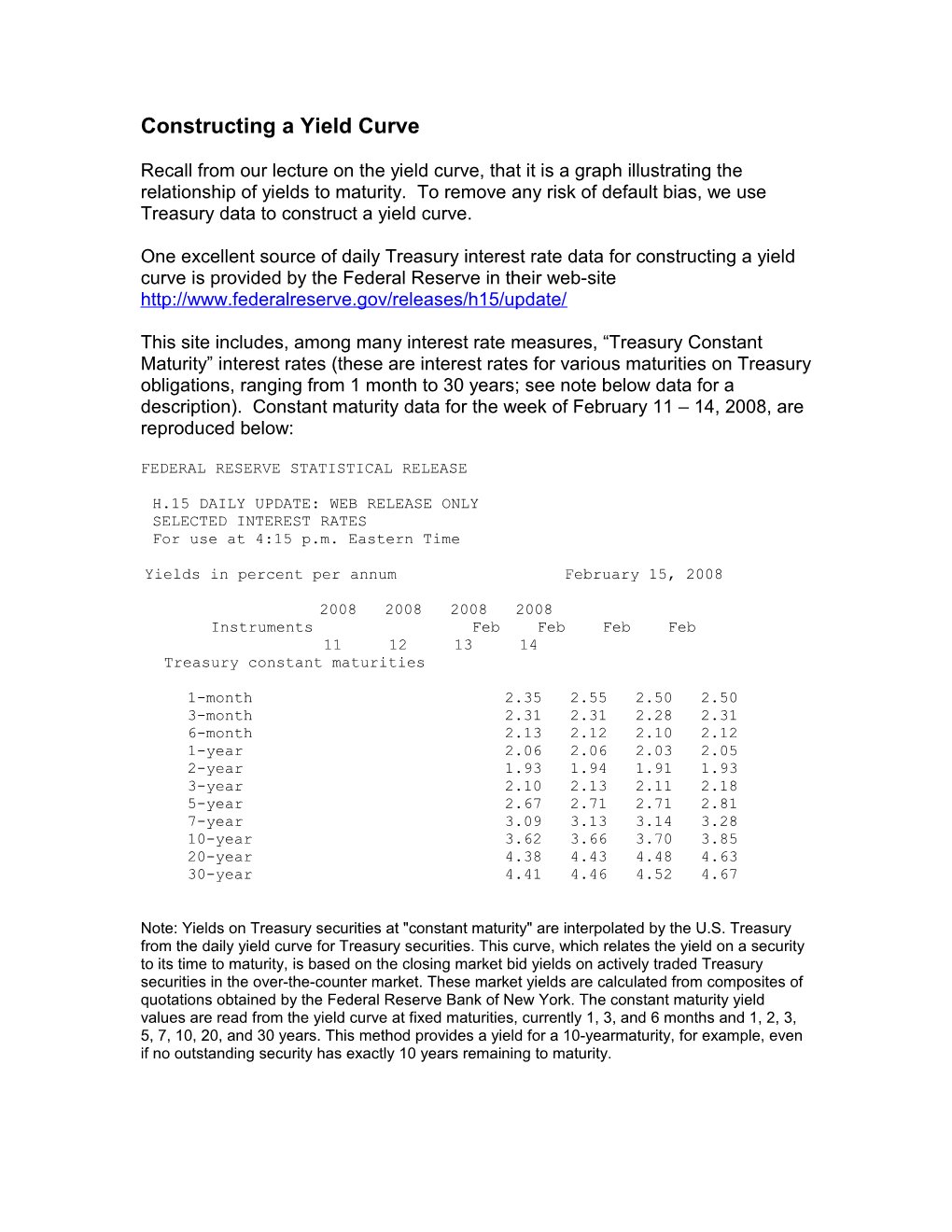 Constructing a Yield Curve