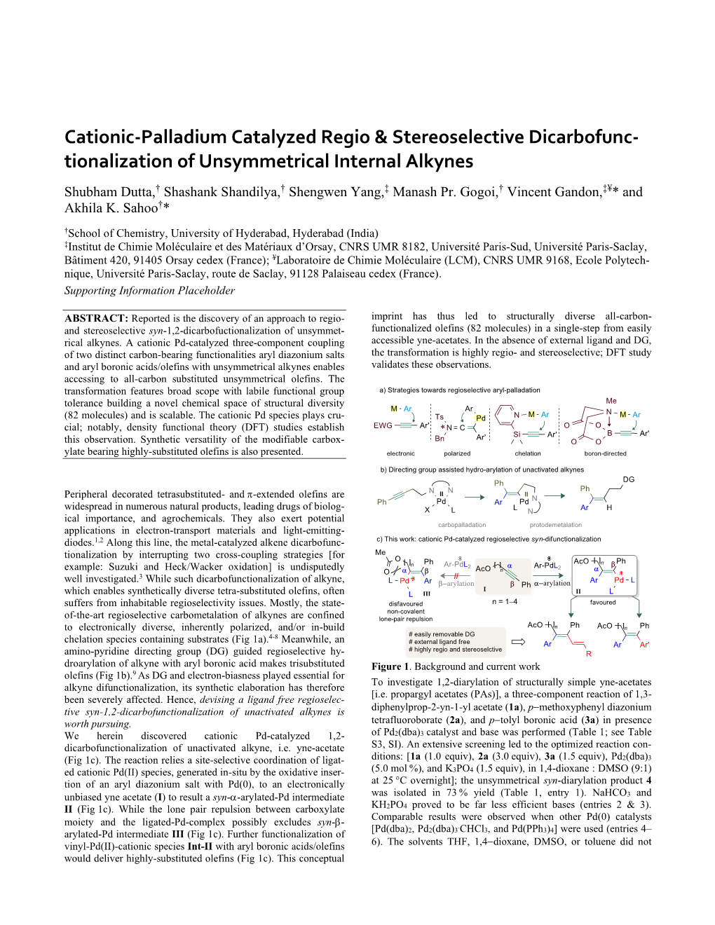 Cationic-Palladium Catalyzed Regio & Stereoselective Dicarbofunc