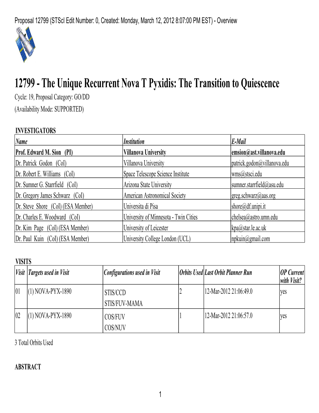 12799 (Stsci Edit Number: 0, Created: Monday, March 12, 2012 8:07:00 PM EST) - Overview