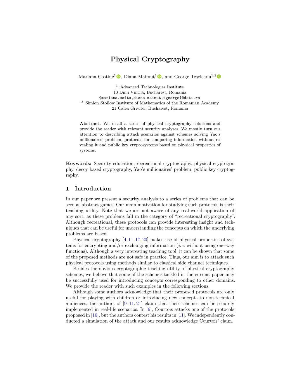 Physical Cryptography