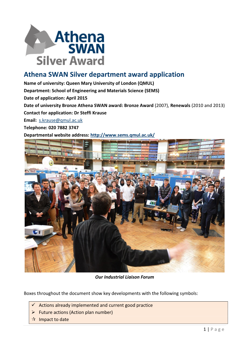 Athena SWAN Silver Department Award Application