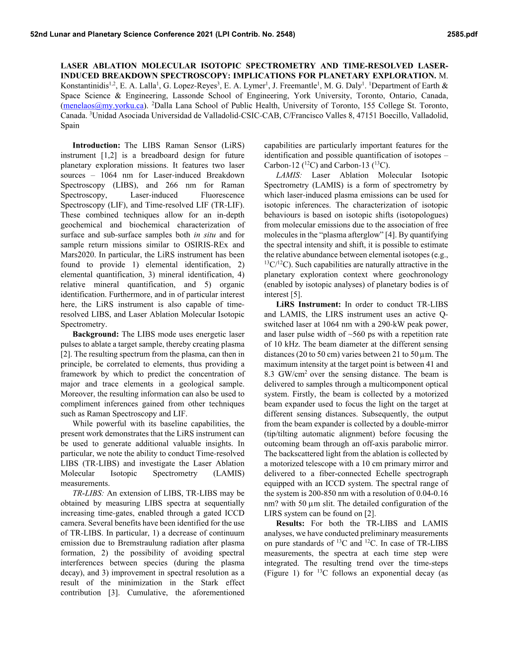 Laser Ablation Molecular Isotopic Spectrometry and Time-Resolved Laser- Induced Breakdown Spectroscopy: Implications for Planetary Exploration