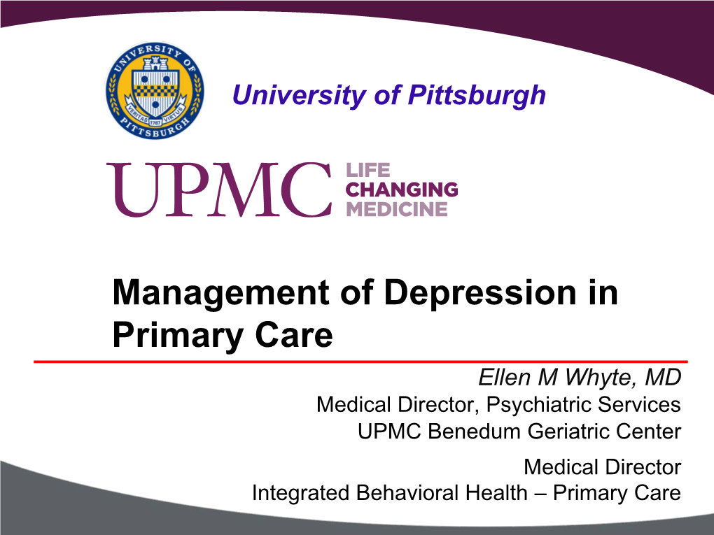 Management of Depression in Primary Care