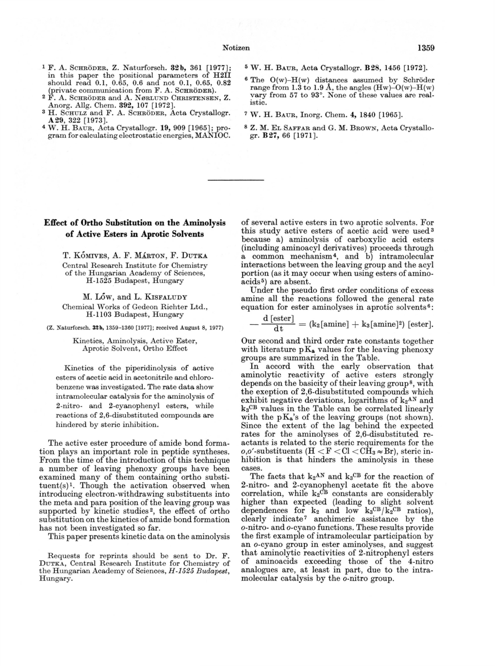 Effect of Ortho Substitution on the Aminolysis of Active Esters In