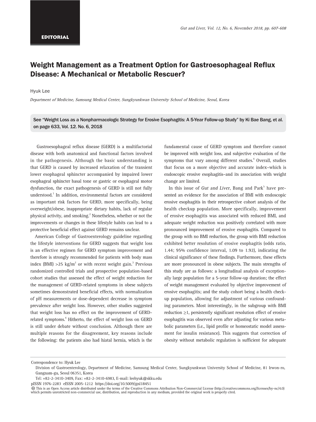 Weight Management As a Treatment Option for Gastroesophageal Reflux Disease: a Mechanical Or Metabolic Rescuer?