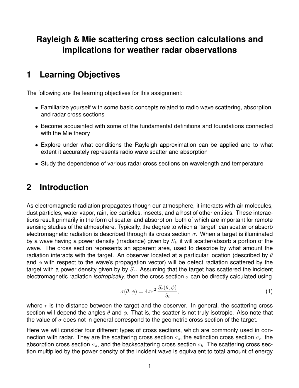 Rayleigh & Mie Scattering Cross Section Calculations And