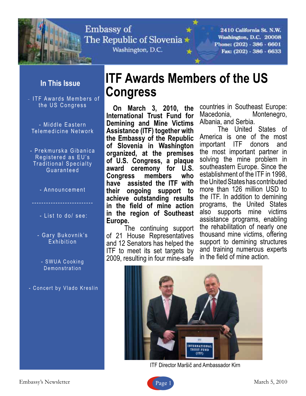 ITF Awards Members of the US Congress