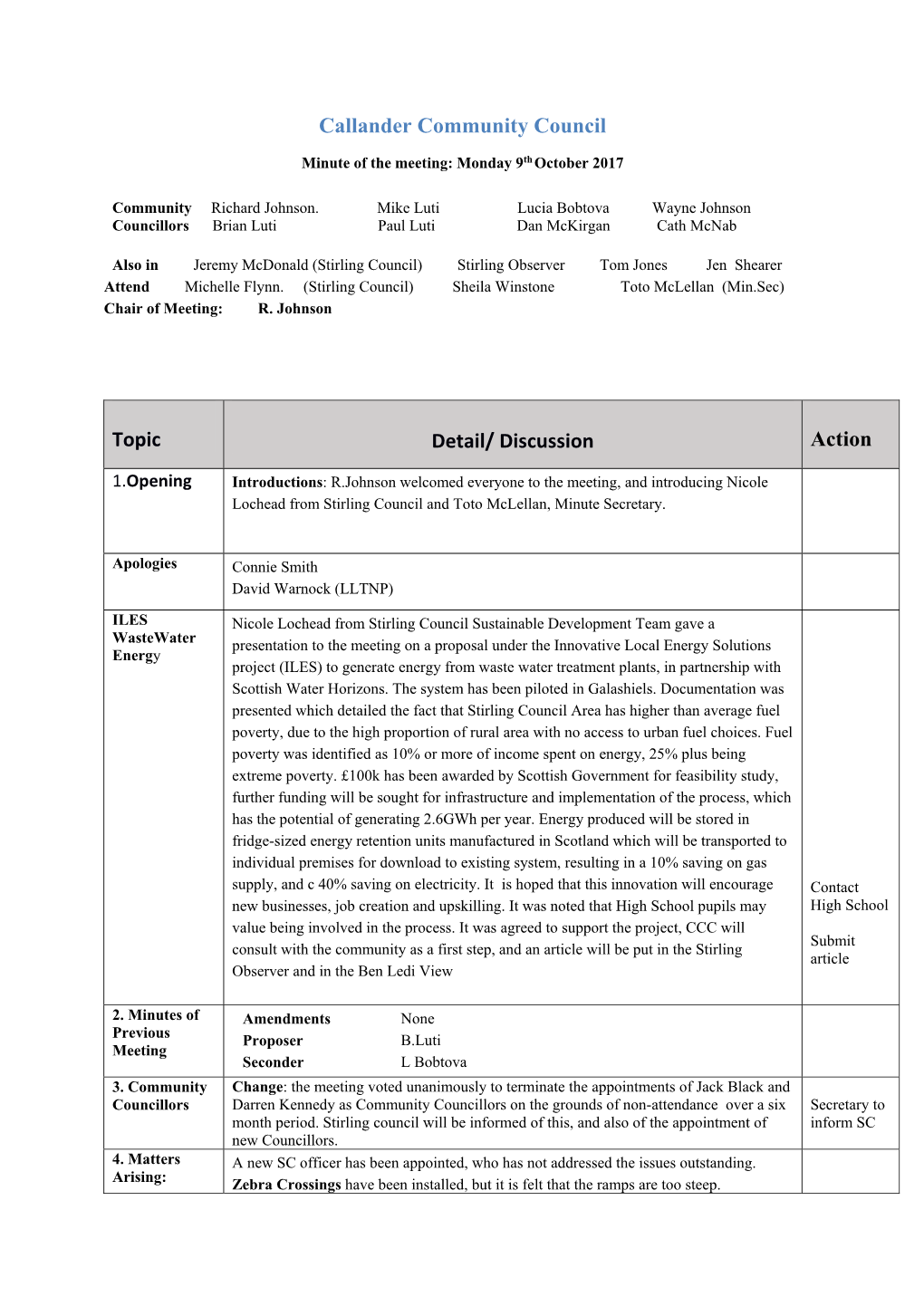 Callander Community Council Topic Detail/ Discussion