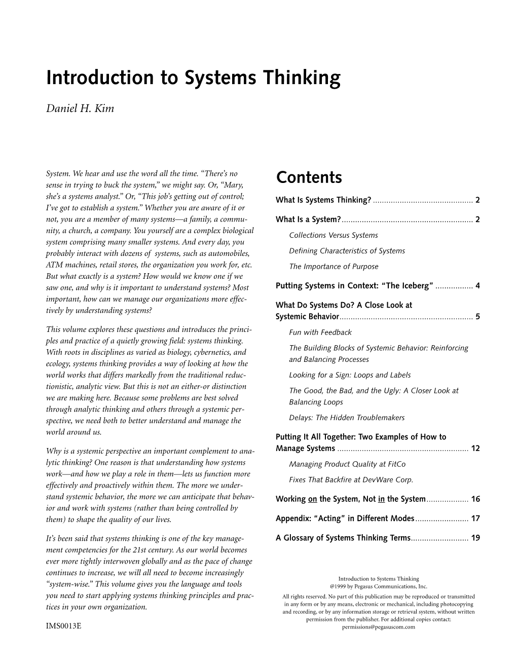 IMS013E Introduction to Systems Thinking