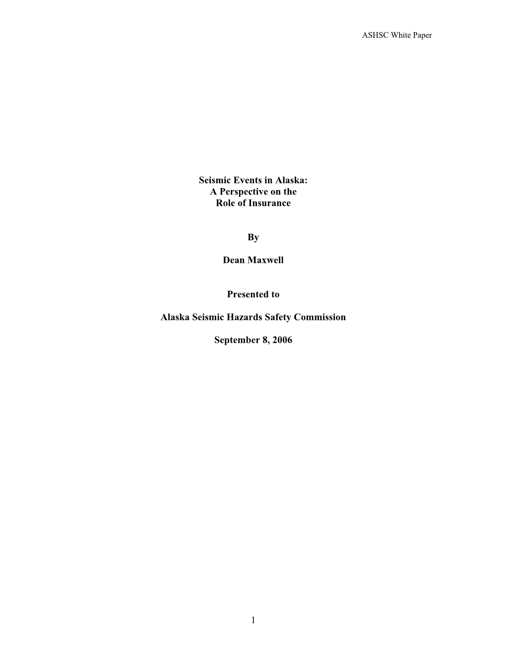 An Insurance Perspective on Earthquake Events in Alaska