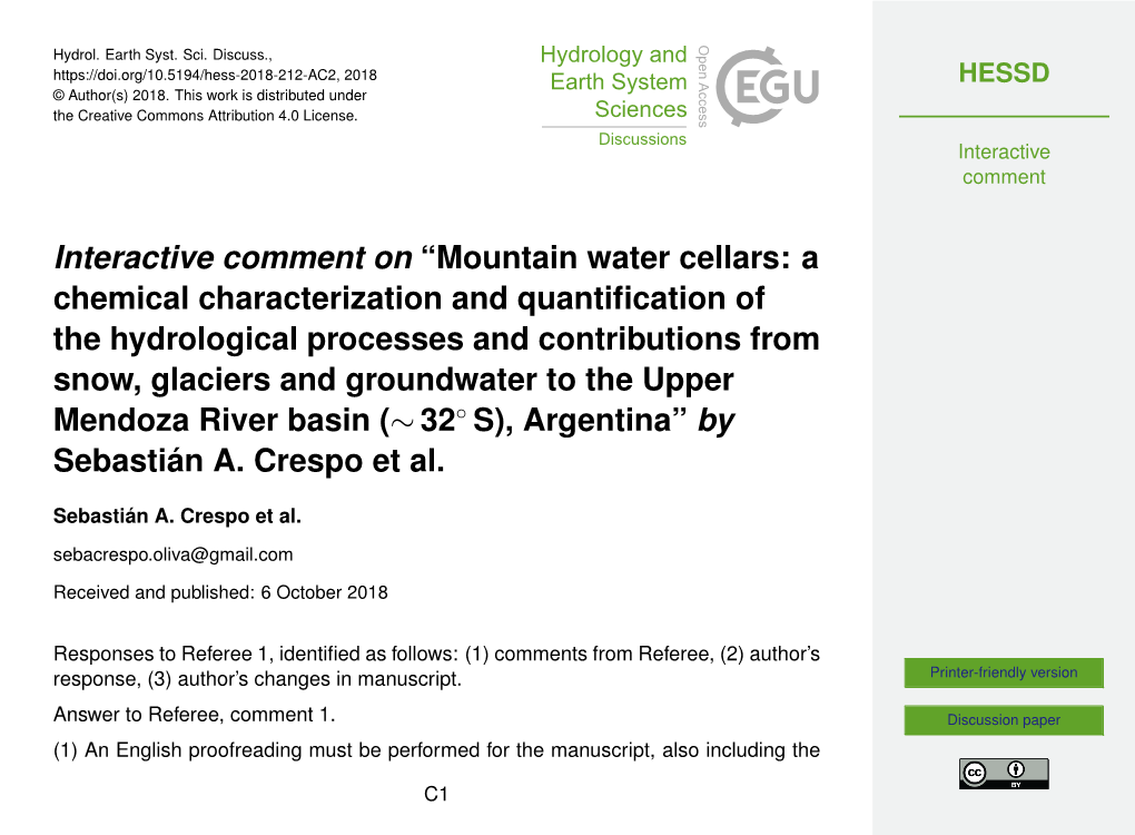 Interactive Comment on “Mountain Water Cellars: a Chemical