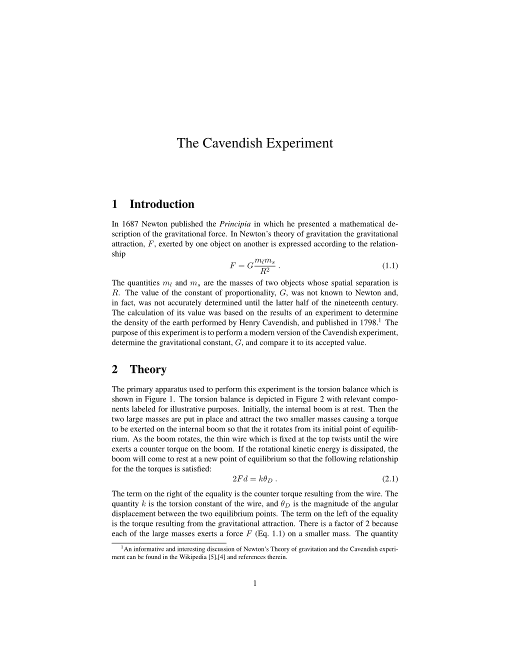 The Cavendish Experiment