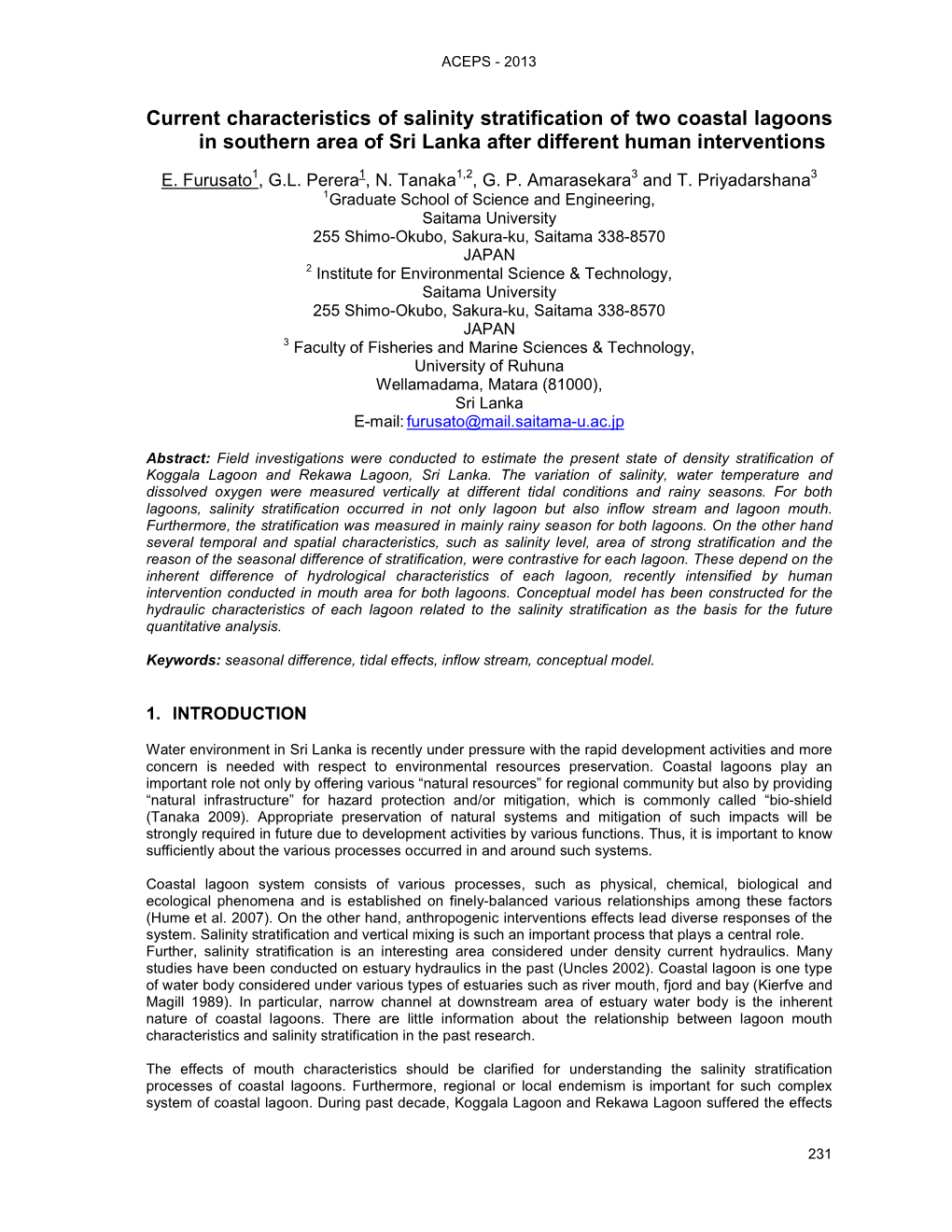 Current Characteristics of Salinity Stratification of Two Coastal Lagoons in Southern Area of Sri Lanka After Different Human Interventions