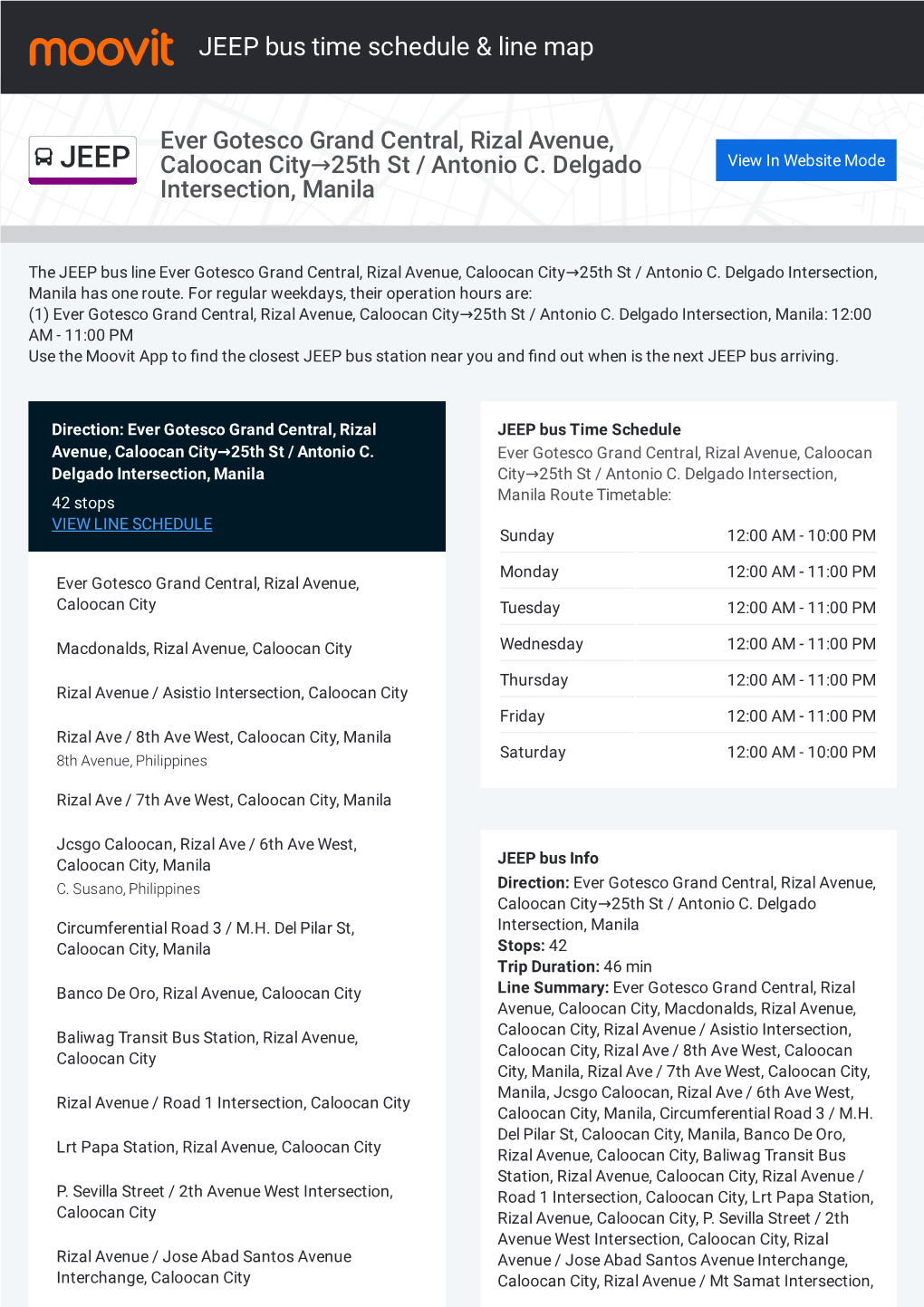 JEEP Bus Time Schedule & Line Route