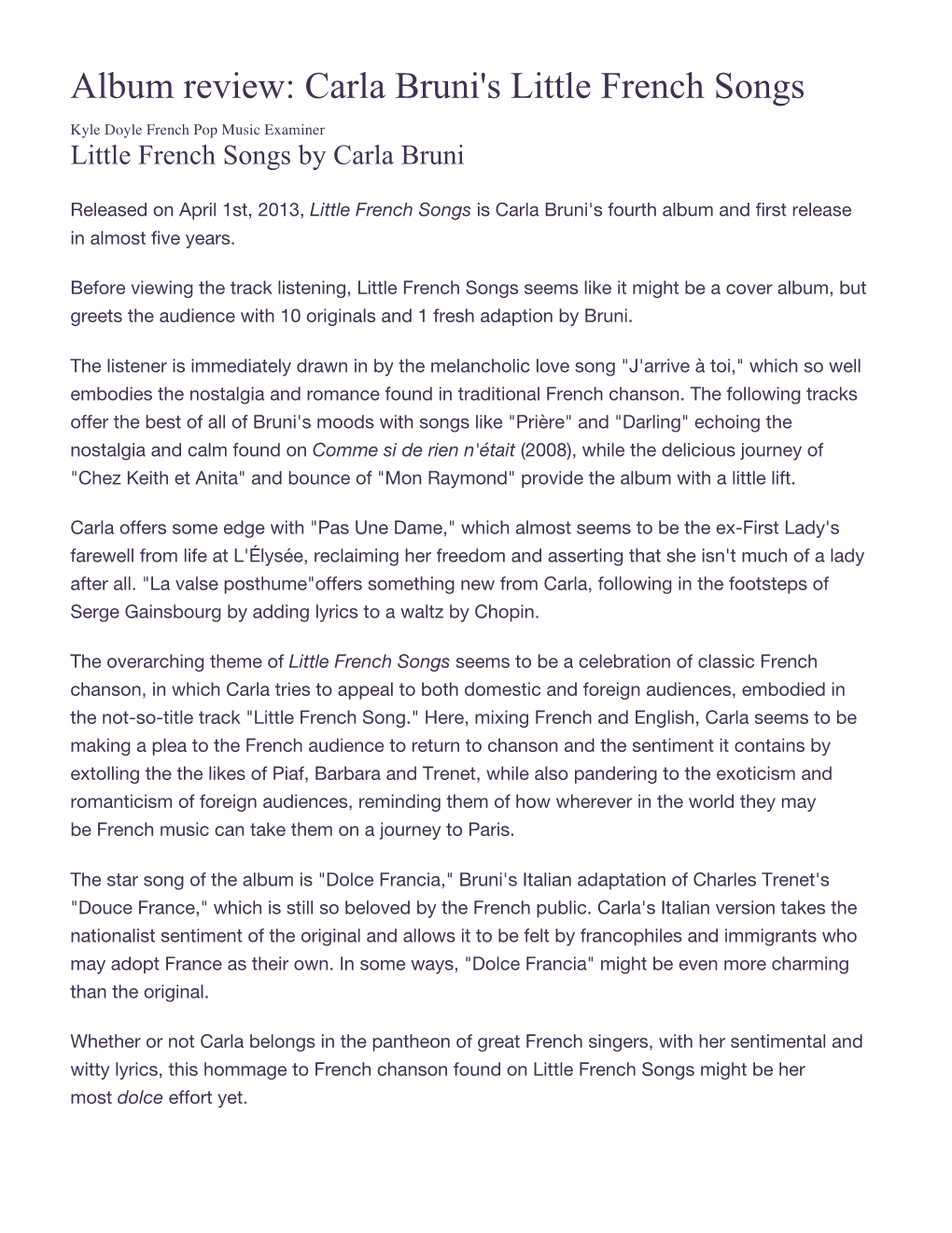 Album Review: Carla Bruni's Little French Songs