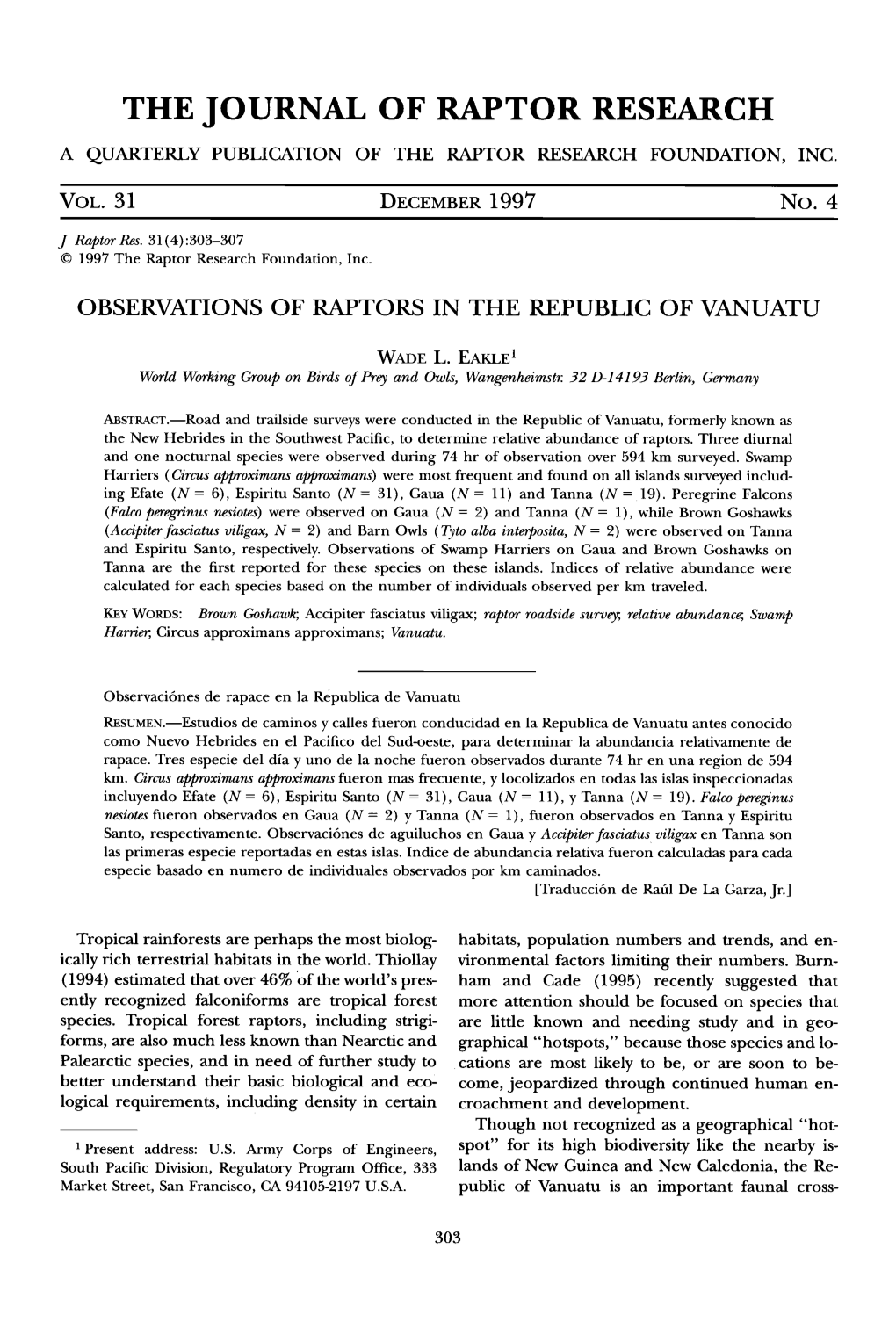 Observations of Raptors in the Republic of Vanuatu