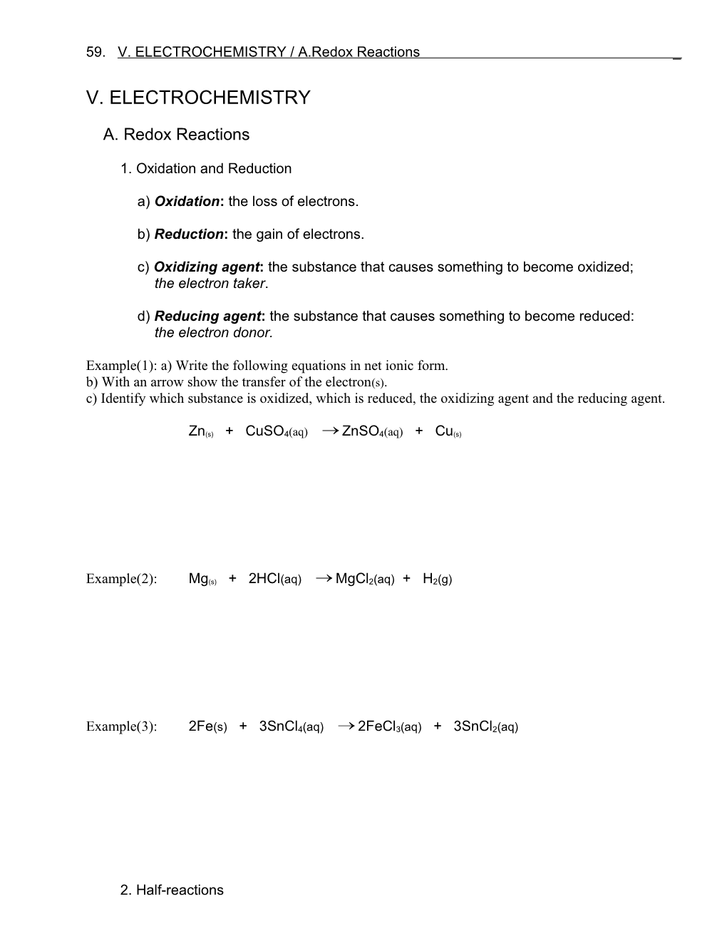 64. V. ELECTROCHEMISTRY / A.Redox Reactions