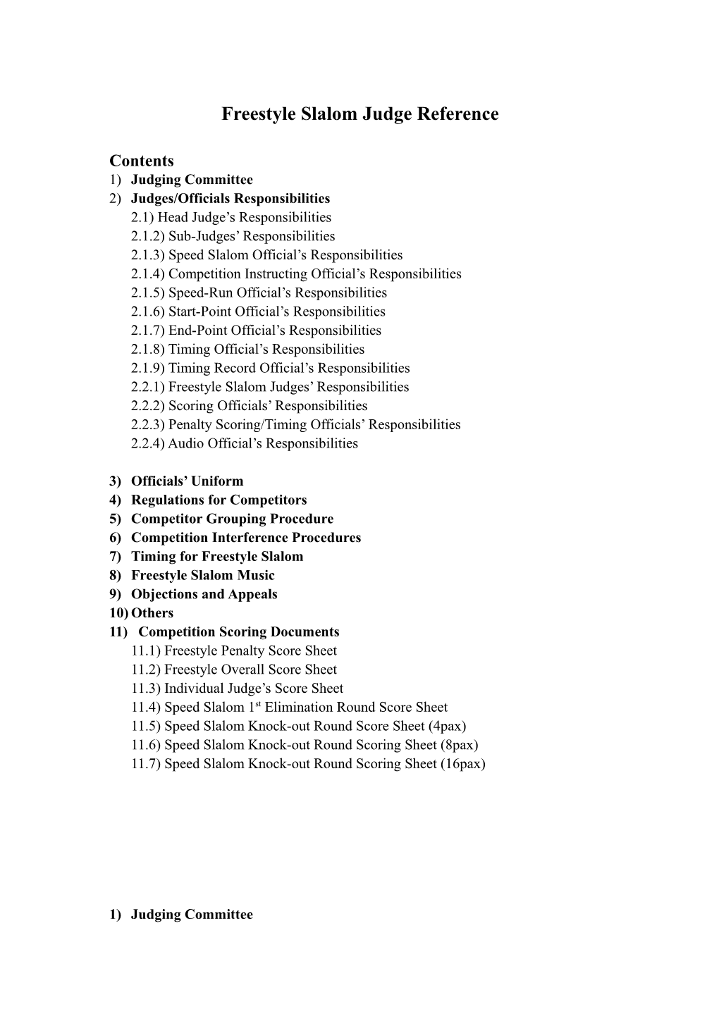 Freestyle Slalom Judge Reference