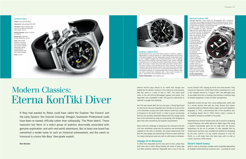 Eterna Kontiki Diver Connection, the Company Recently Launched Something Special for Divers