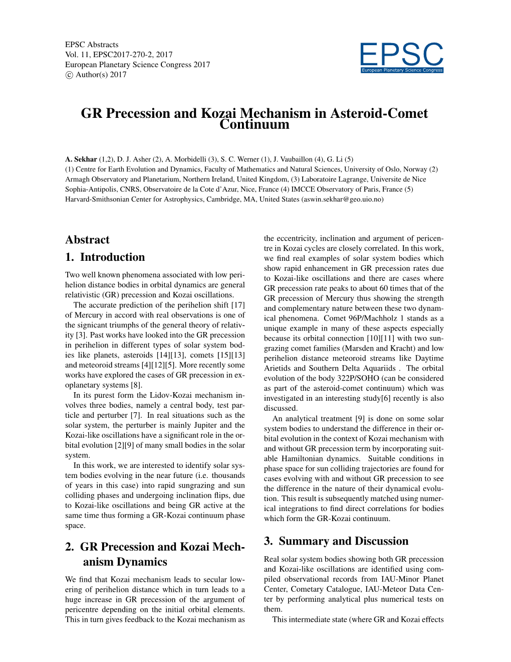 EPSC2017-270-2, 2017 European Planetary Science Congress 2017 Eeuropeapn Planetarsy Science Ccongress C Author(S) 2017