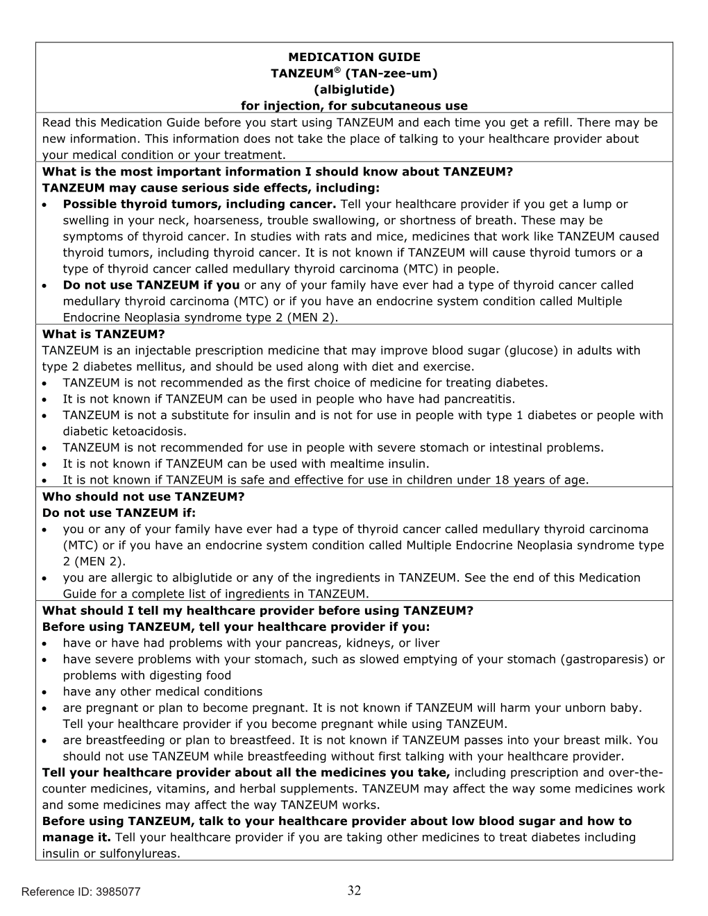 MEDICATION GUIDE TANZEUM® (TAN-Zee-Um) (Albiglutide) For