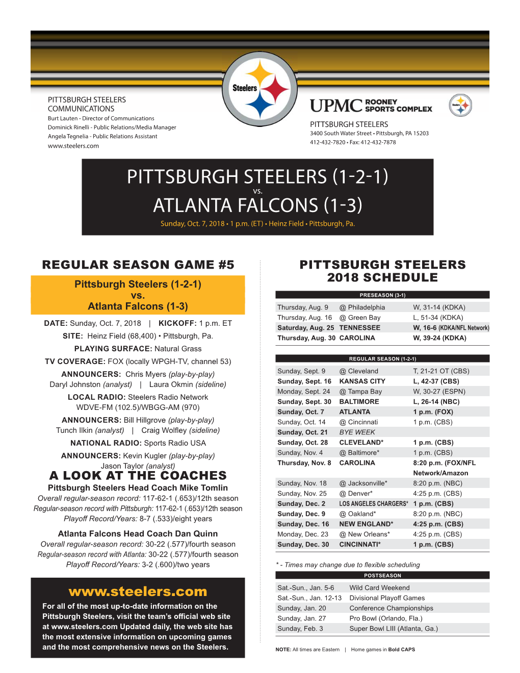 Pittsburgh Steelers (1-2-1) Atlanta Falcons (1-3)