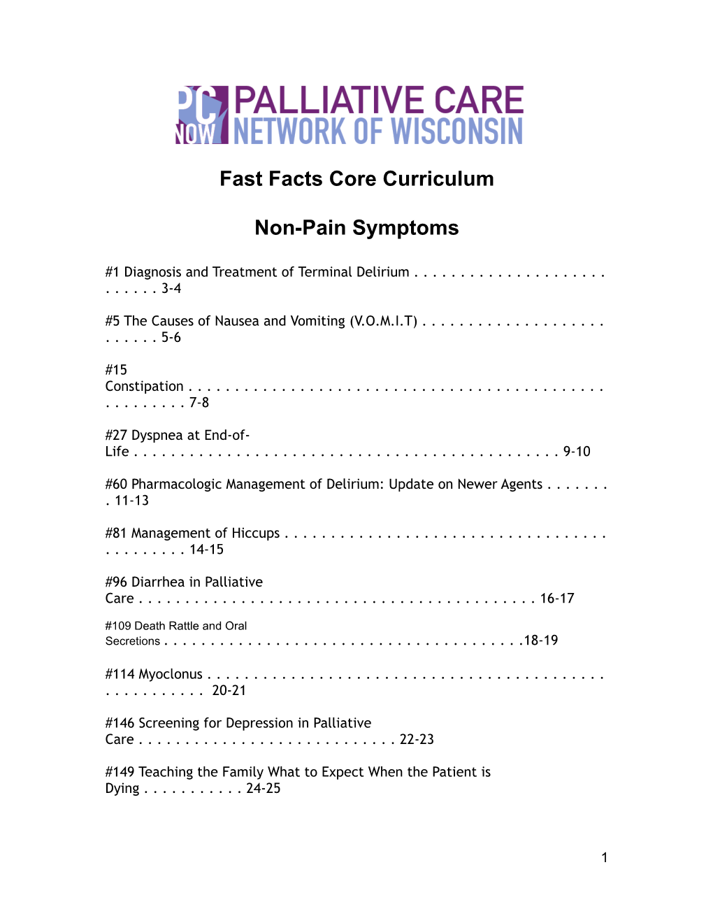 Fast Facts Core Curriculum Non-Pain Symptoms