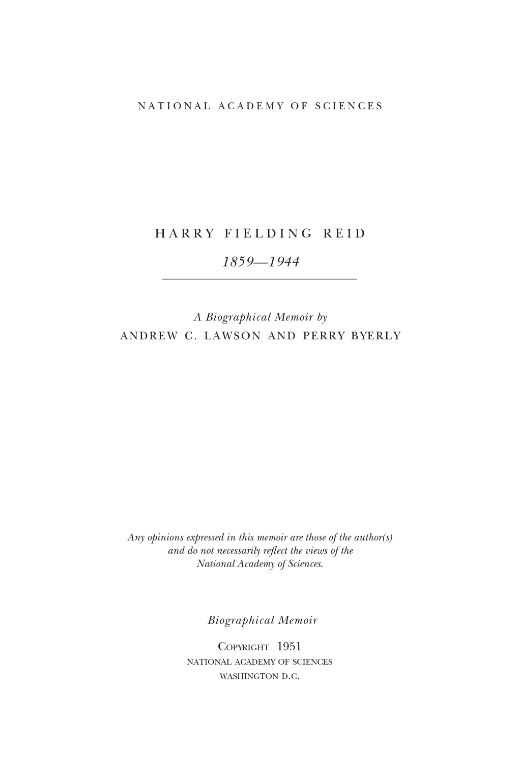 Harry Fielding Reid 1859-1944
