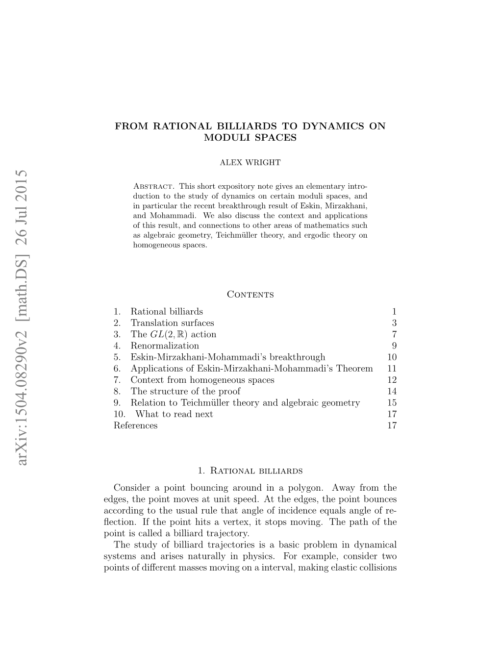 From Rational Billiards to Dynamics on Moduli Spaces