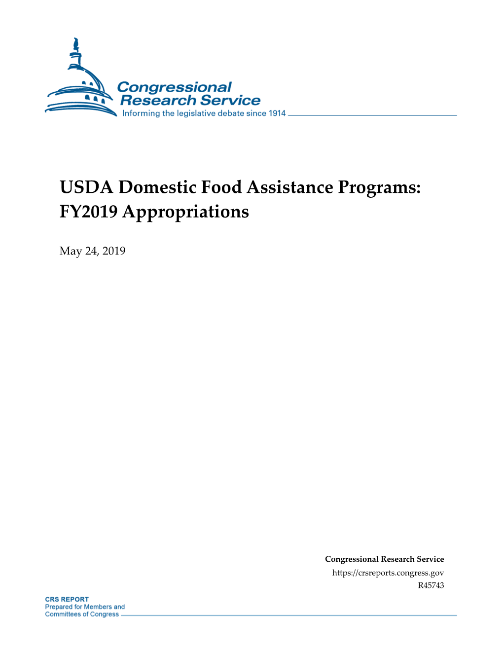 USDA Domestic Food Assistance Programs: FY2019 Appropriations