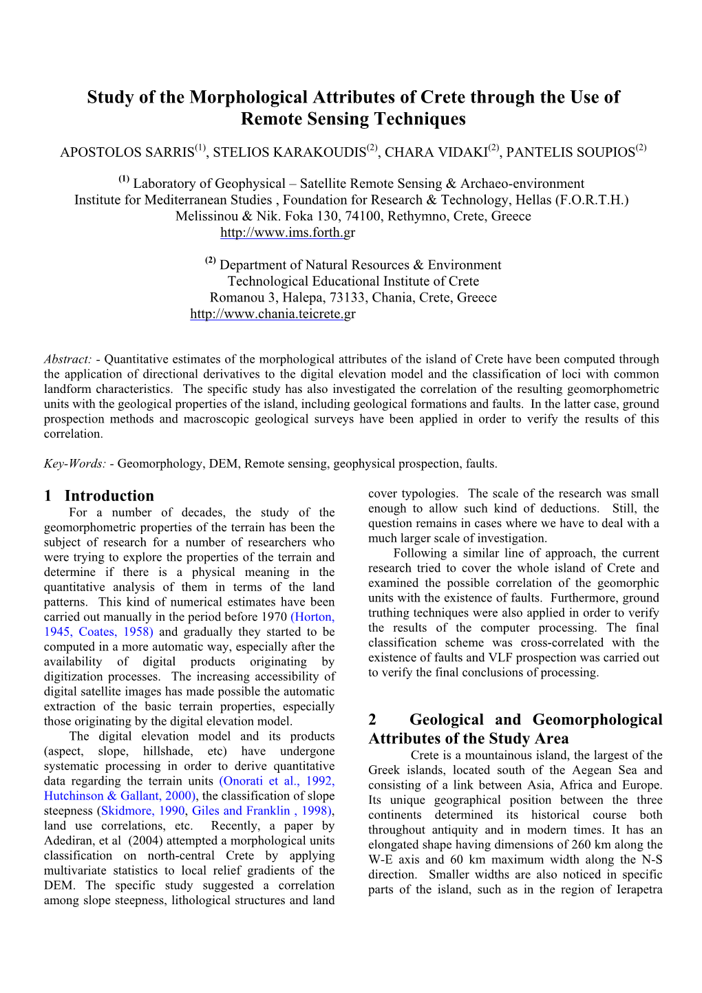 Study of the Morphological Attributes of Crete Through the Use of Remote Sensing Techniques