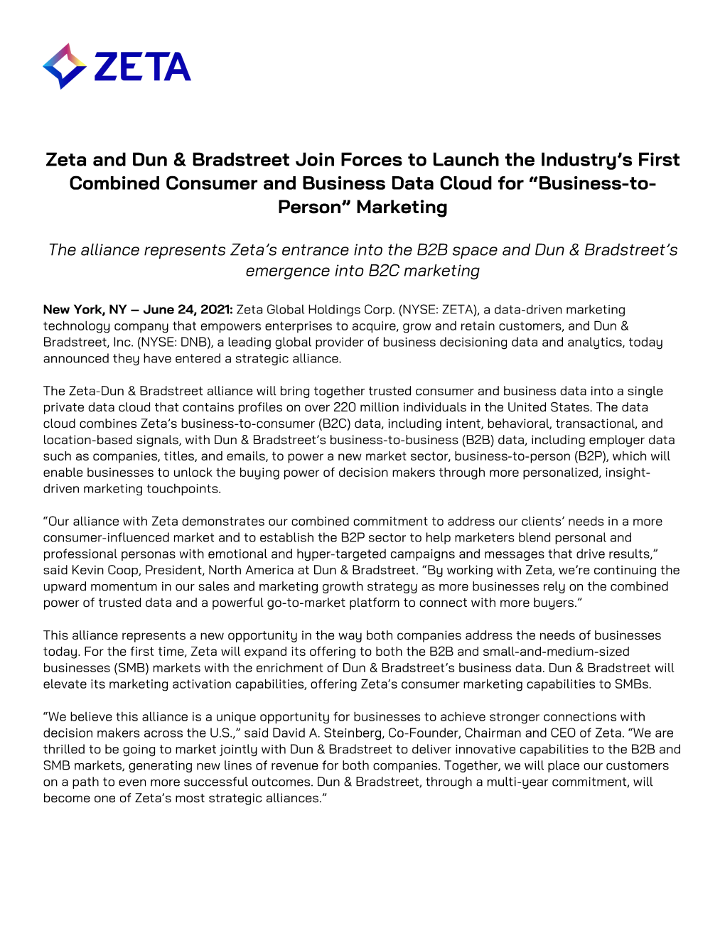 Zeta and Dun & Bradstreet Join Forces to Launch the Industry's First
