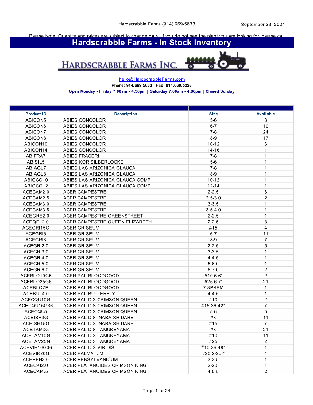 Hardscrabble Farms (914) 669-5633 September 23, 2021