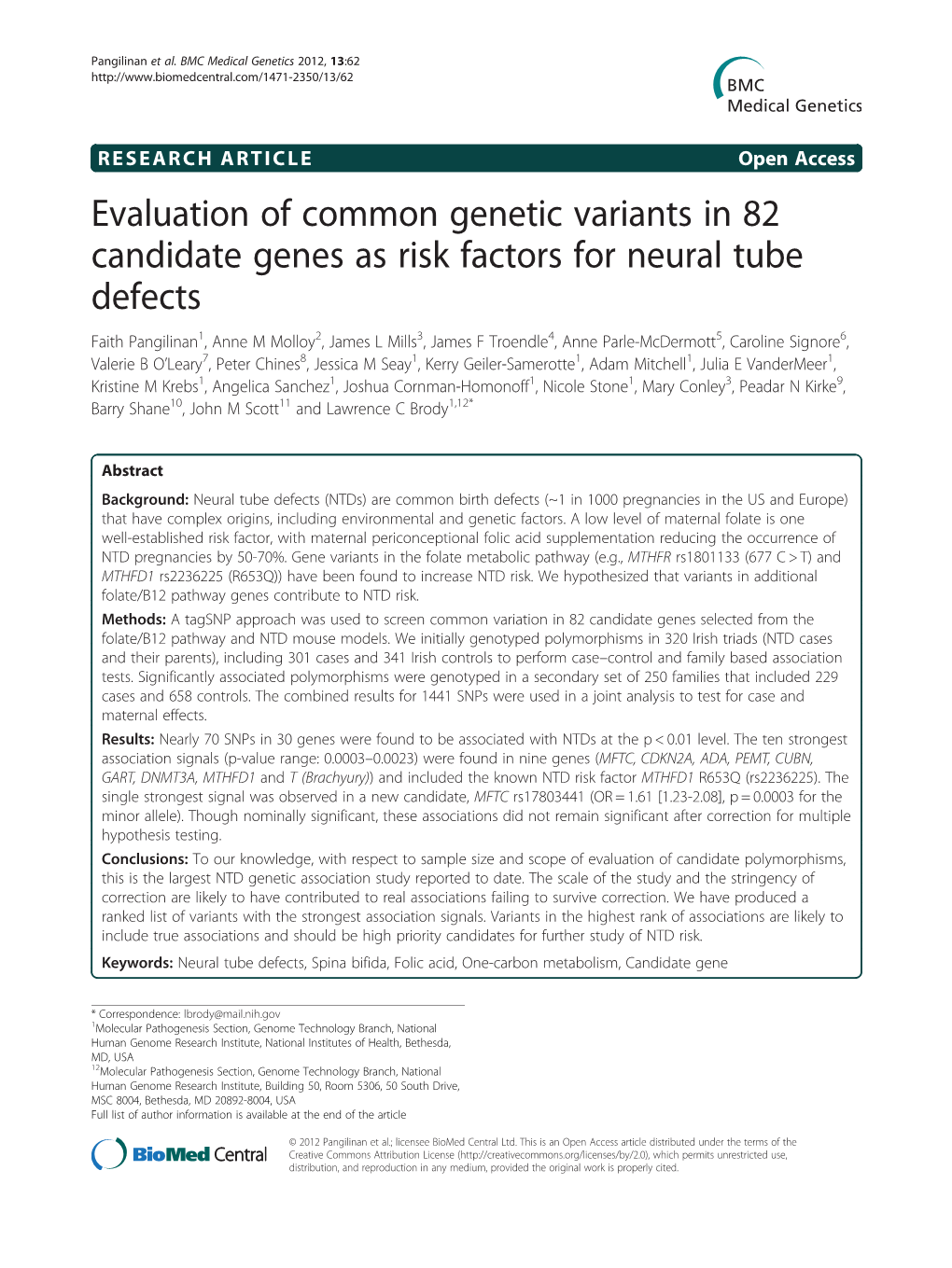 Evaluation of Common Genetic Variants in 82 Candidate Genes As